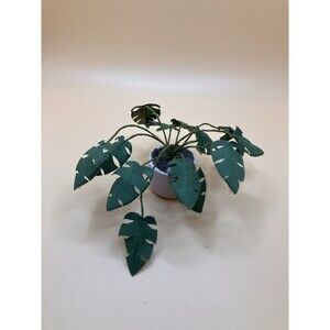 Miniature Potted Artisan Monstera Houseplant Dollhouse Mini Pink Pot Diorama VTG